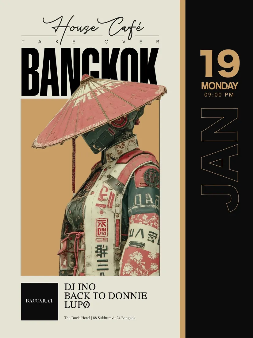 House Café flyer: January 19, Baccarat, Bangkok