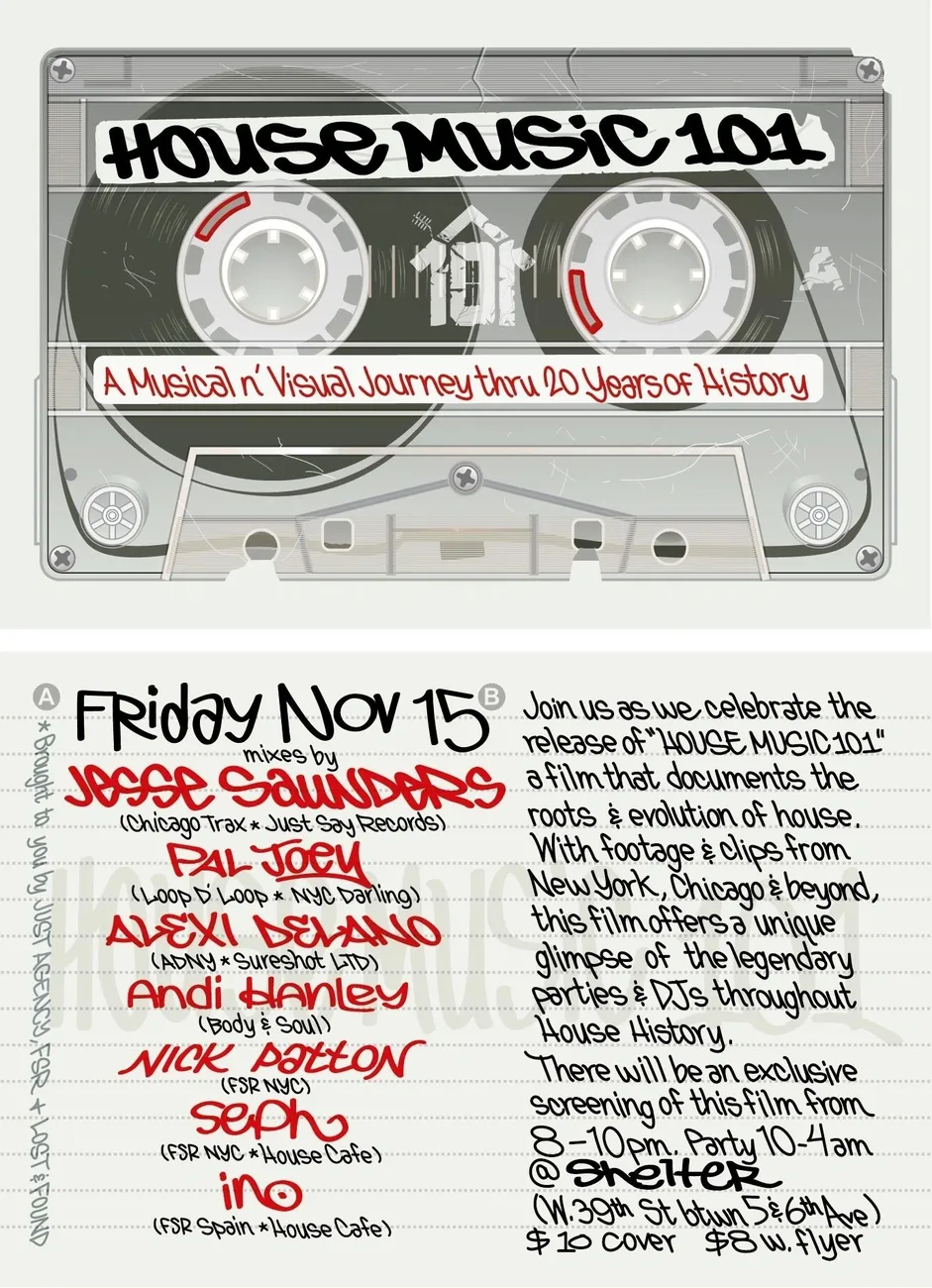 House Music 101 release party flyer at Shelter New York